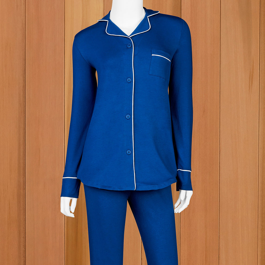 The Cat's Pajamas Women's Pima Knit Pajama Set, Marine Blue