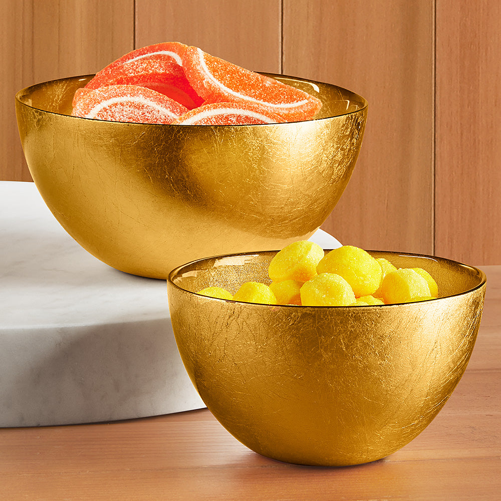 Beatriz Ball New Orleans Gold Foil Glass Bowls, Set of 2