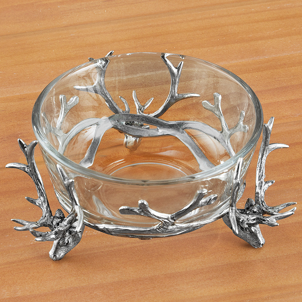 Pewter Stag Head Glass Bowl