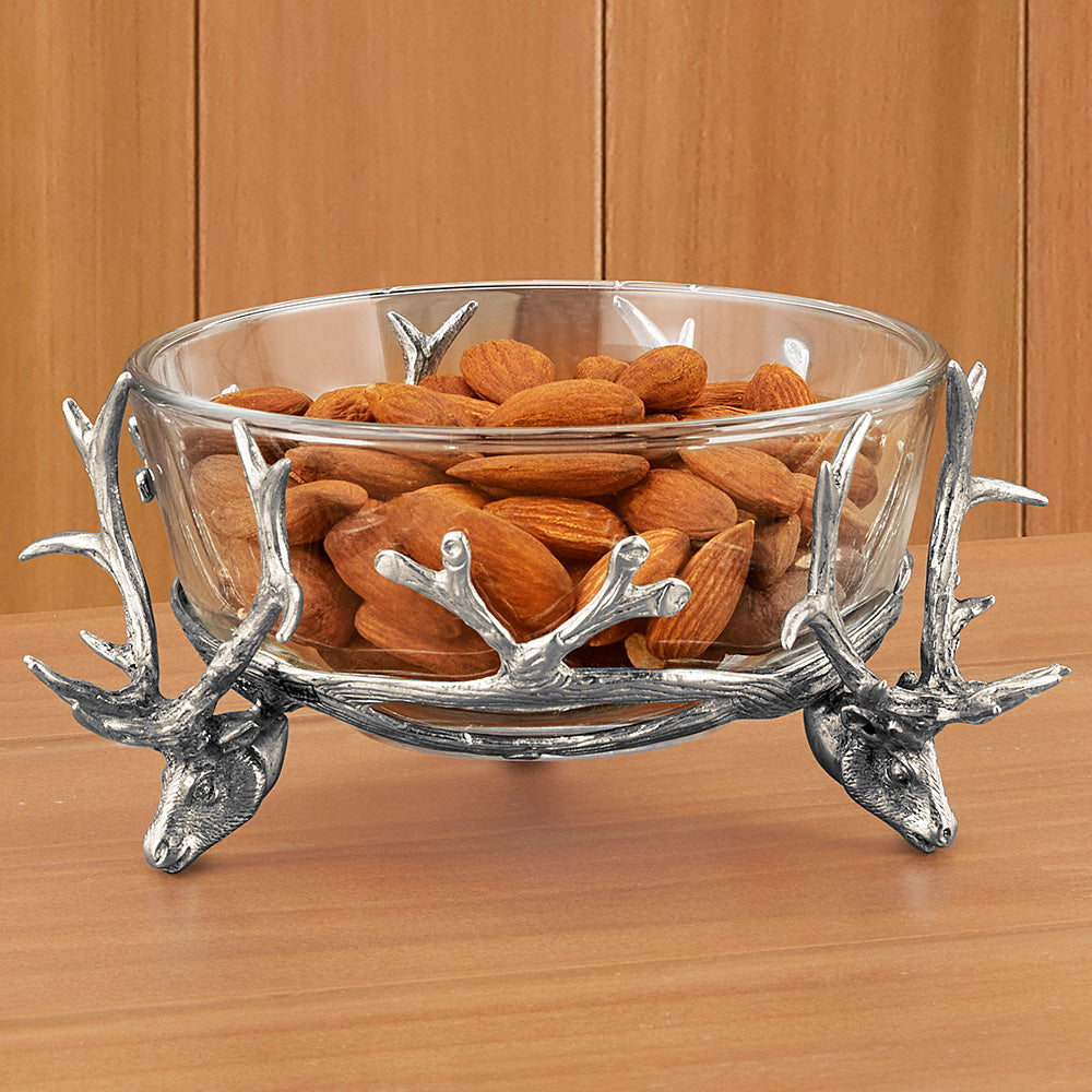 Pewter Stag Head Glass Bowl