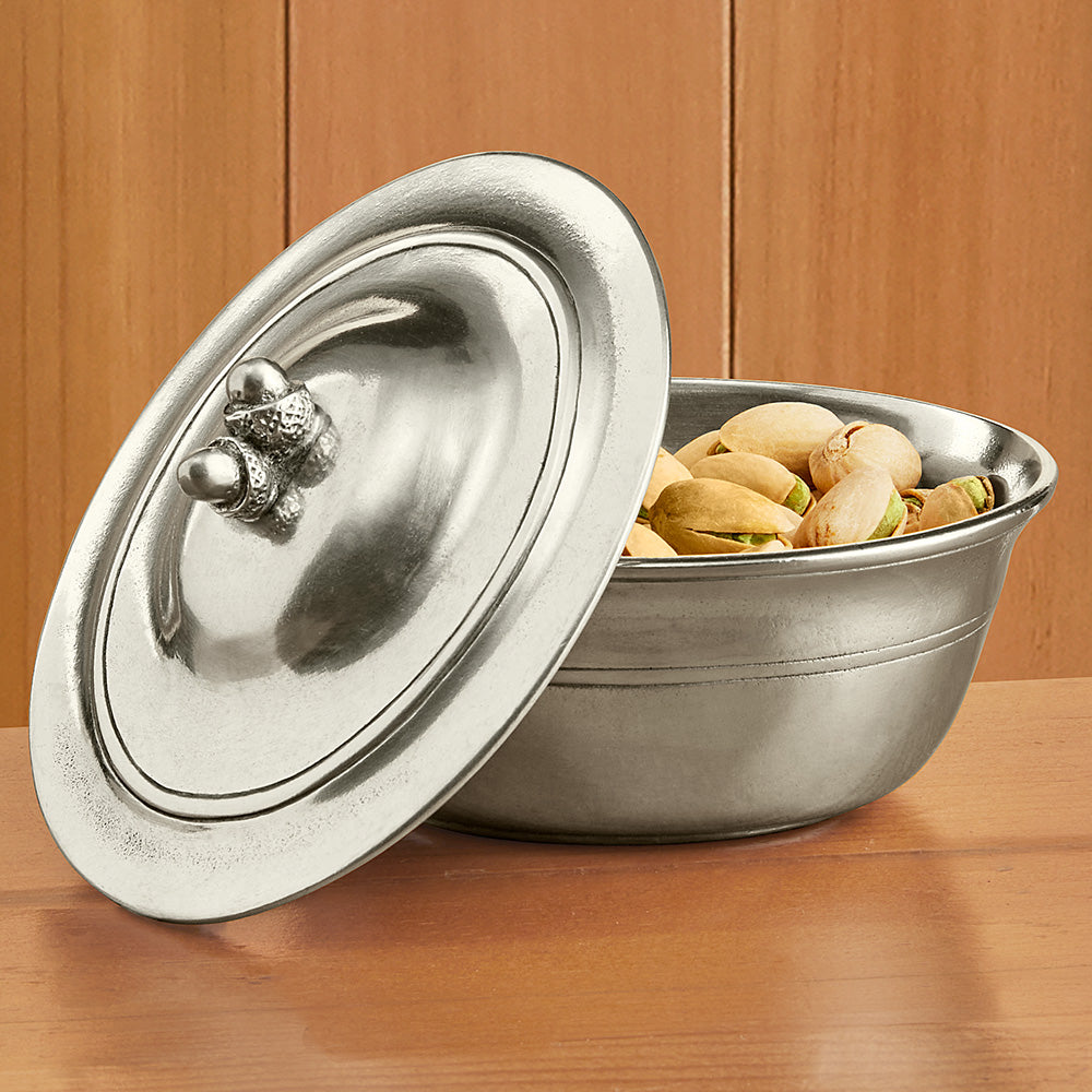 MATCH Pewter Covered Bowl with Acorn Finial