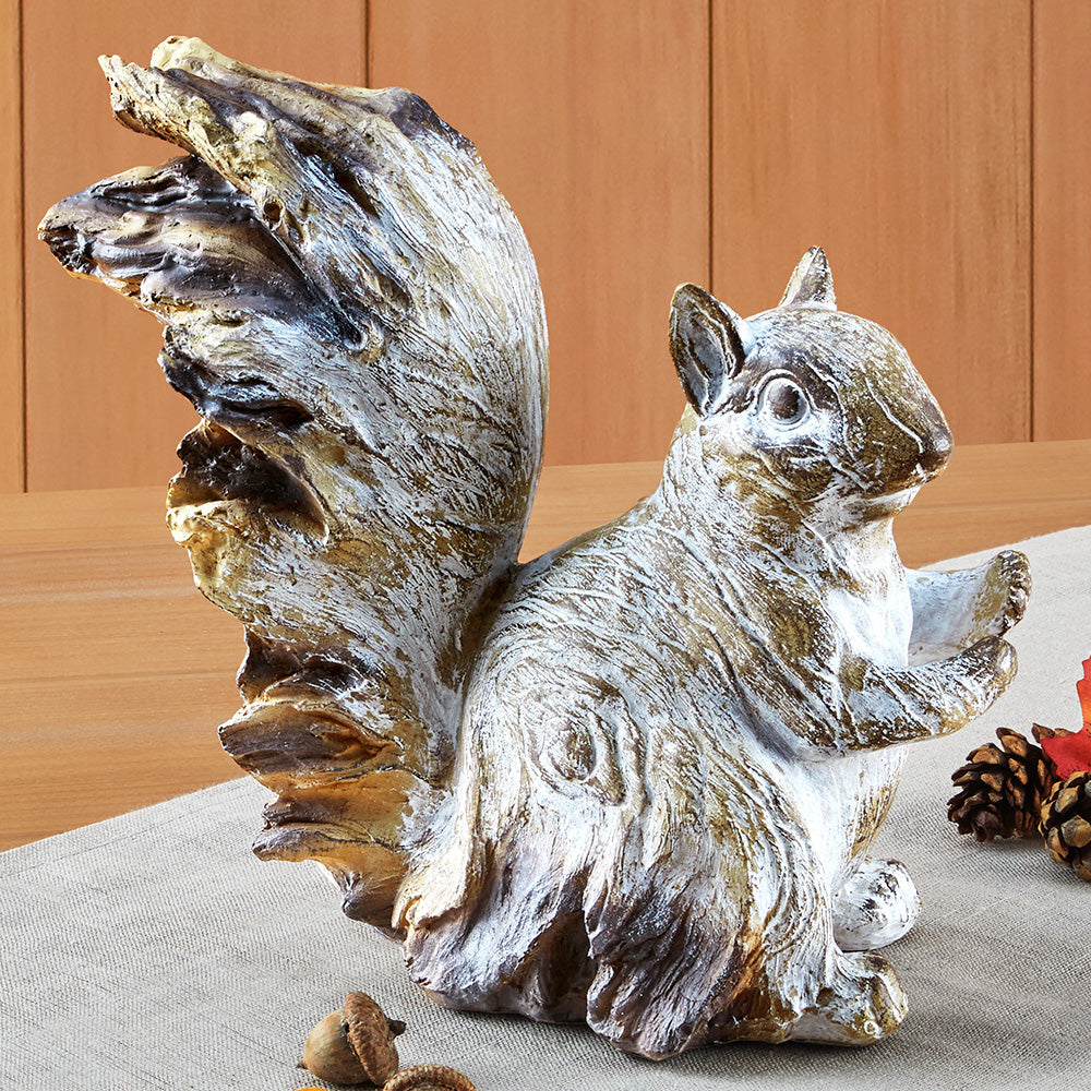 Whitewashed Resin Squirrel Figurines