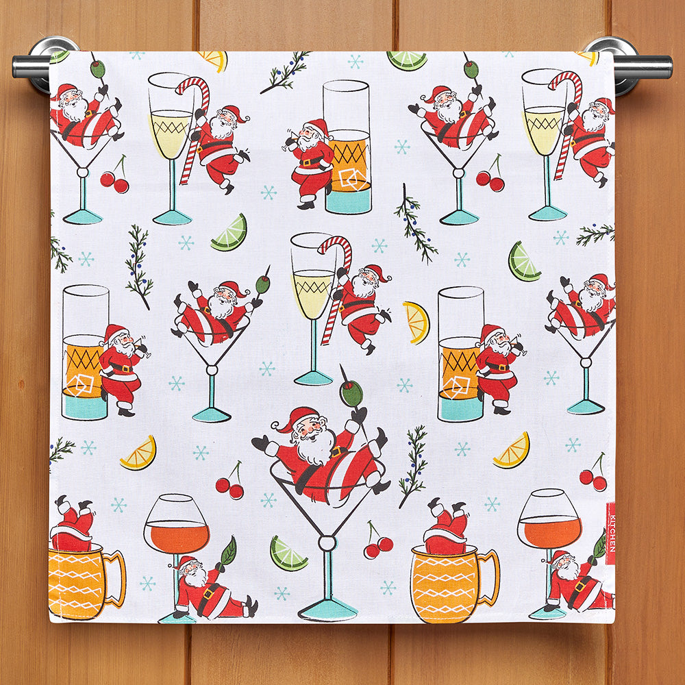 Stonewall Kitchen Tea Towel, Cocktails with Santa