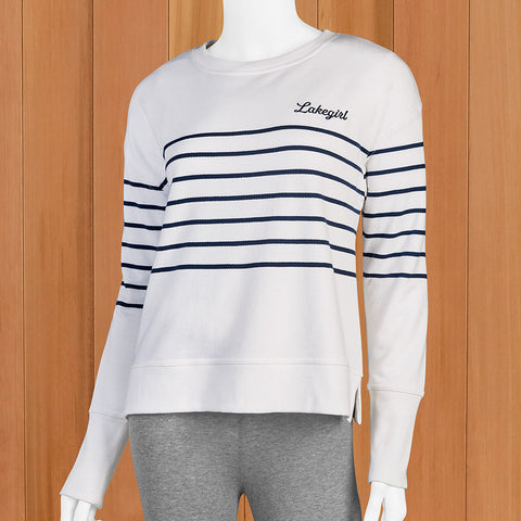 Lakegirl Women's French Terry Striped Crew Neck Pullover