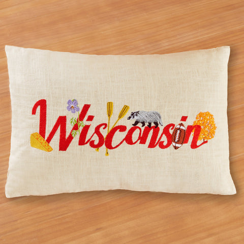 Peking Handicraft 12" x 18" Embroidered Pillow, Wisconsin