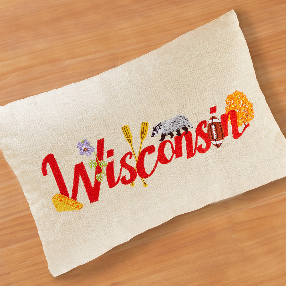 Peking Handicraft 12" x 18" Embroidered Pillow, Wisconsin