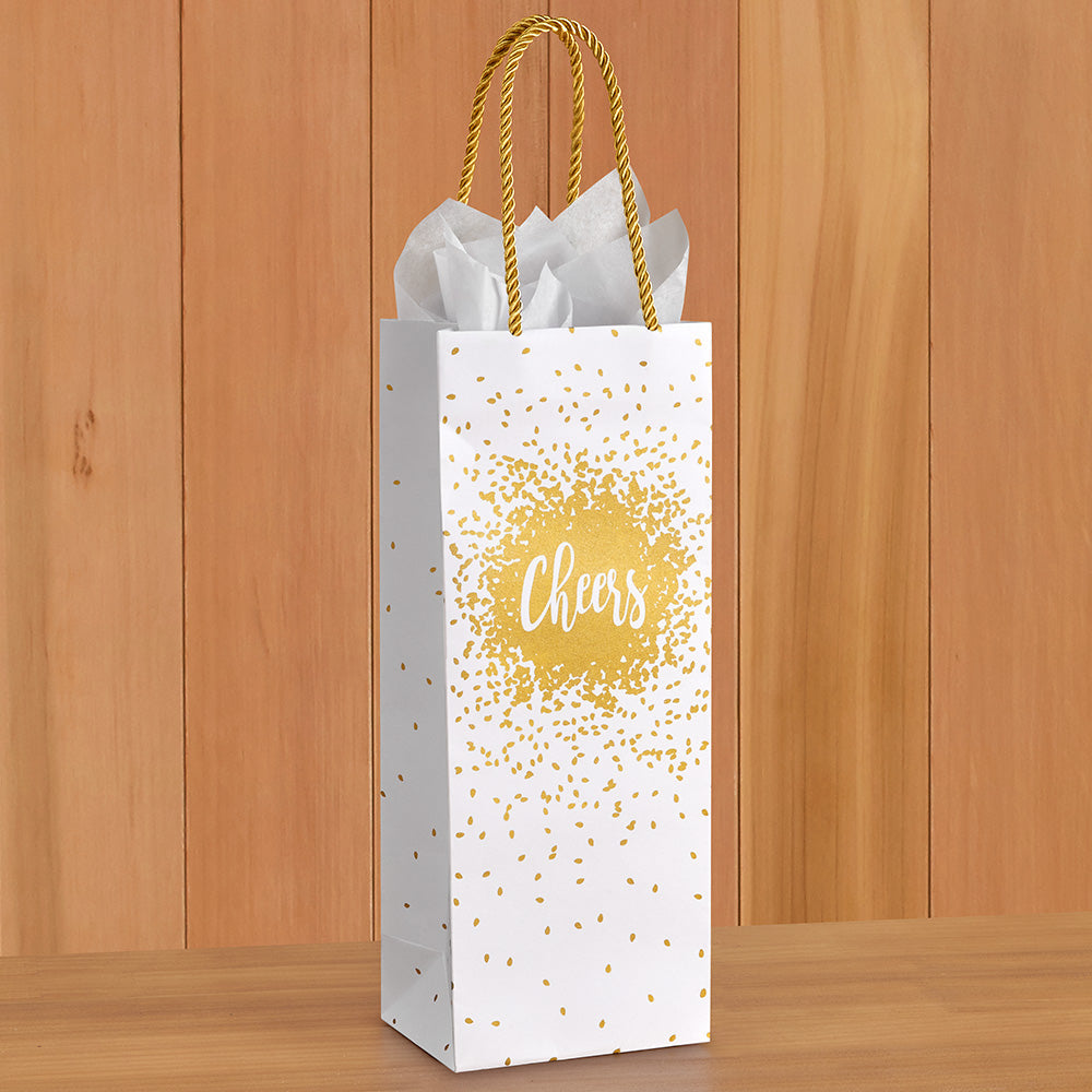 Caspari Wine & Bottle Paper Gift Bag, Cheers