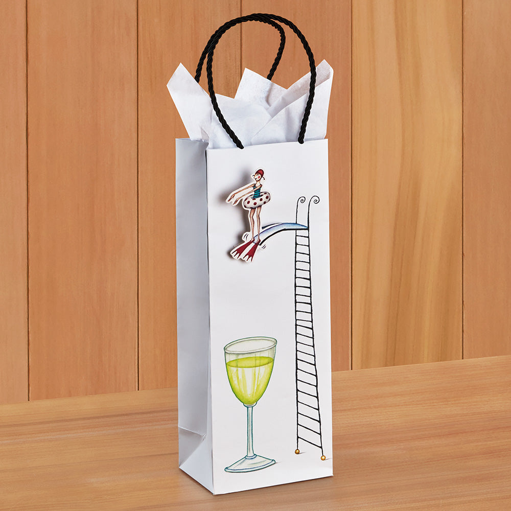 Caspari Wine & Bottle Paper Gift Bag, Dive In