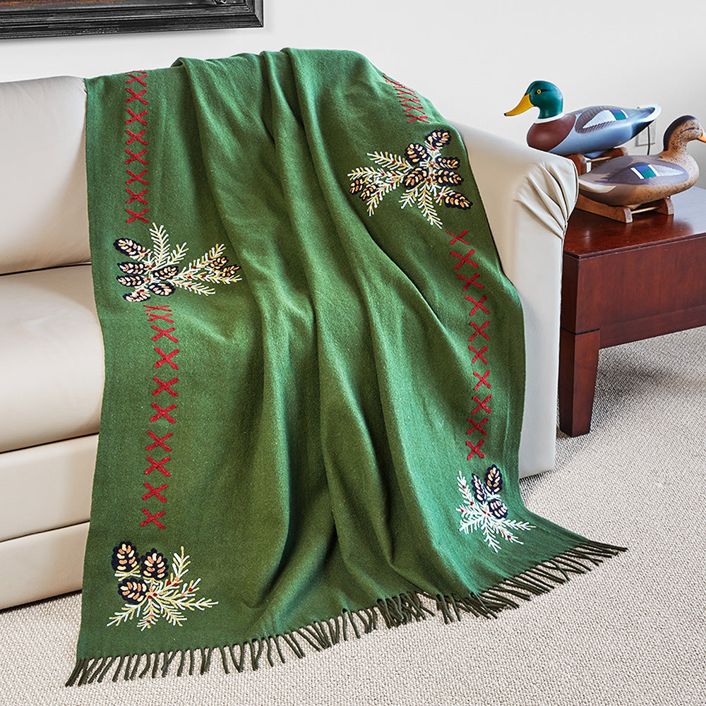 Chandler 4 Corners 52" x 70" Wool Throw, Diamond Pine