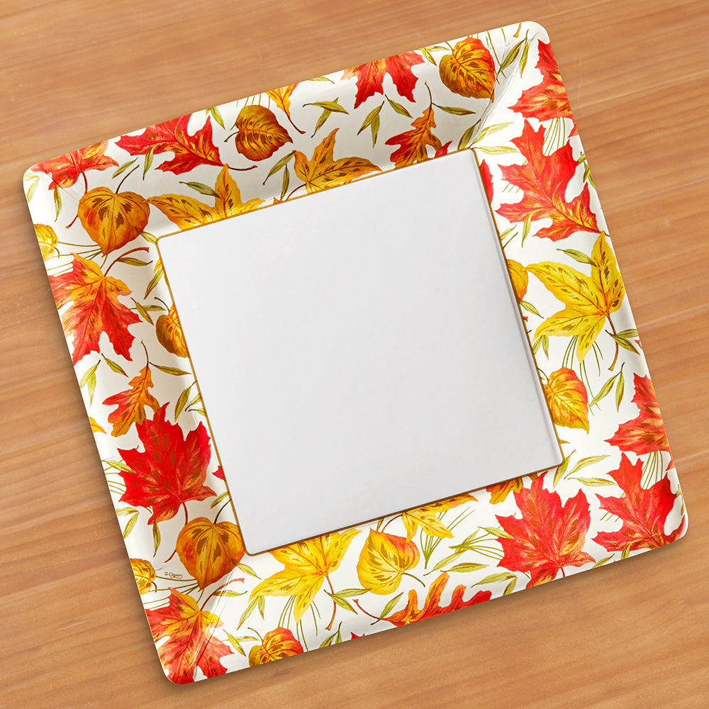 Caspari Square Paper Plates, Woodland Leaves