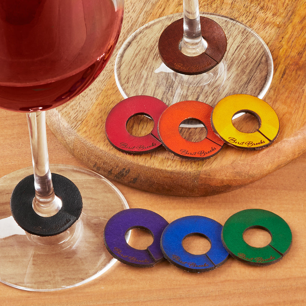 Berit Brooks Leather Wine Glass Markers, Wine-O's