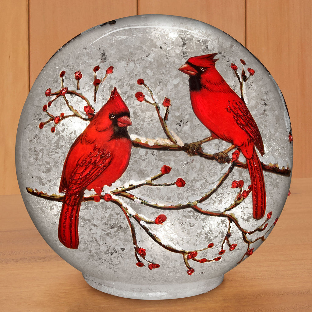 LED Winter Cardinals Globe