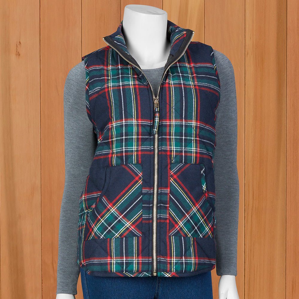 Ladies' Quilted Vest, Navy Plaid – To The Nines Manitowish Waters