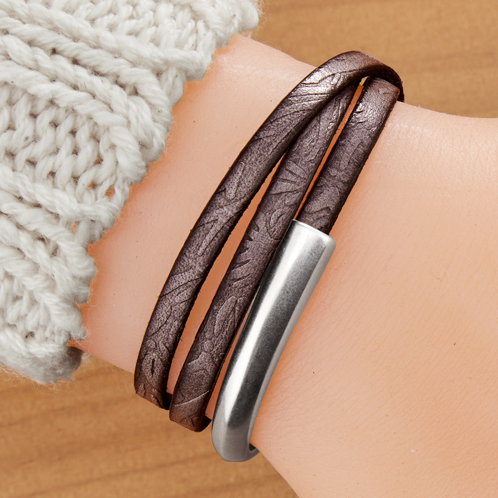 Montana Leather Triple-Wrap Half Cuff Bracelet