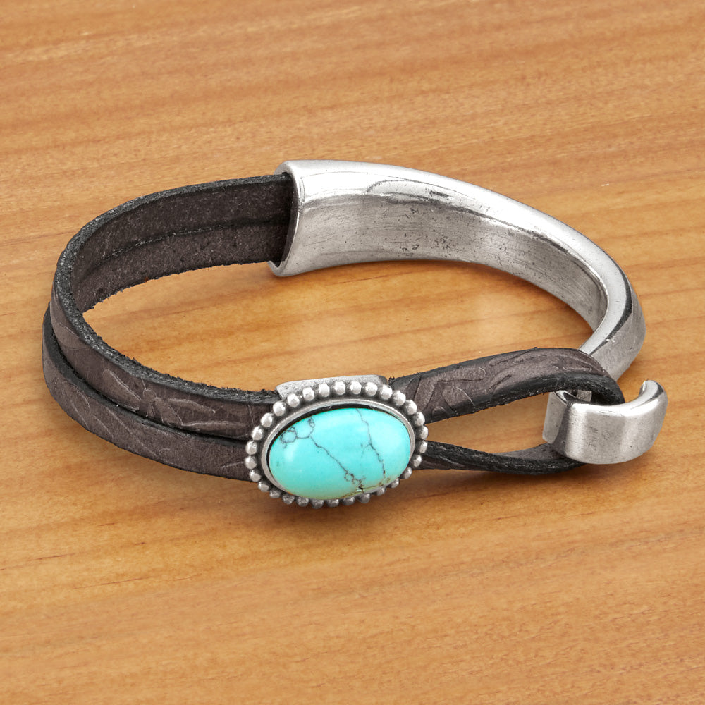 Montana Leather Half Cuff Bracelet, Turquoise - Main Image