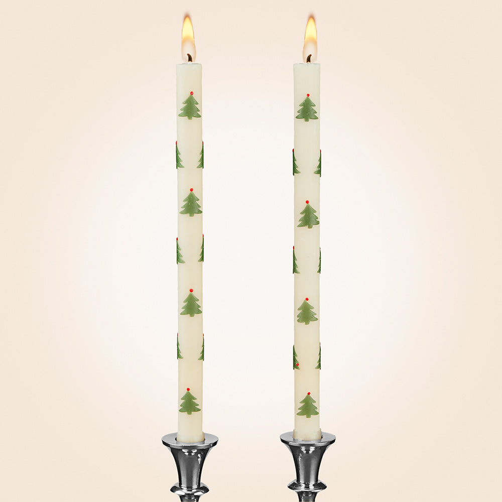 Christmas Tree Beeswax Taper Candles, Box of 2