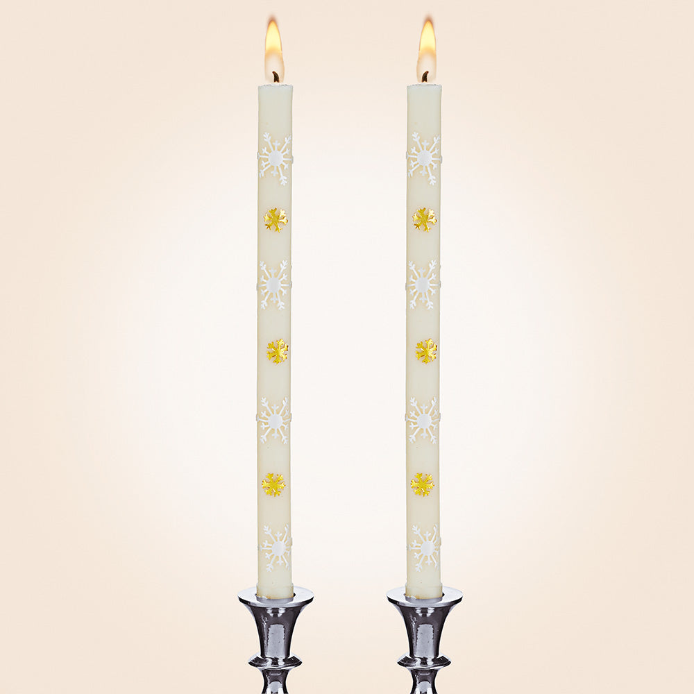 Snowflake Beeswax Taper Candles, Box of 2