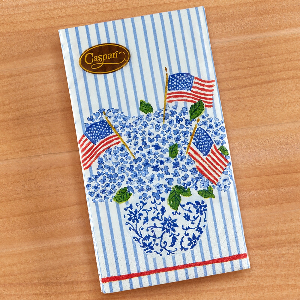 Caspari Paper Napkins & Guest Towels, Flags and Hydrangeas