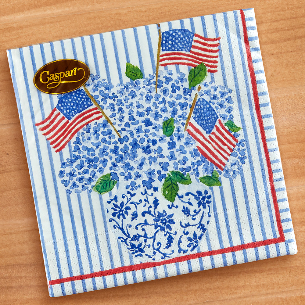 Caspari Paper Napkins & Guest Towels, Flags and Hydrangeas