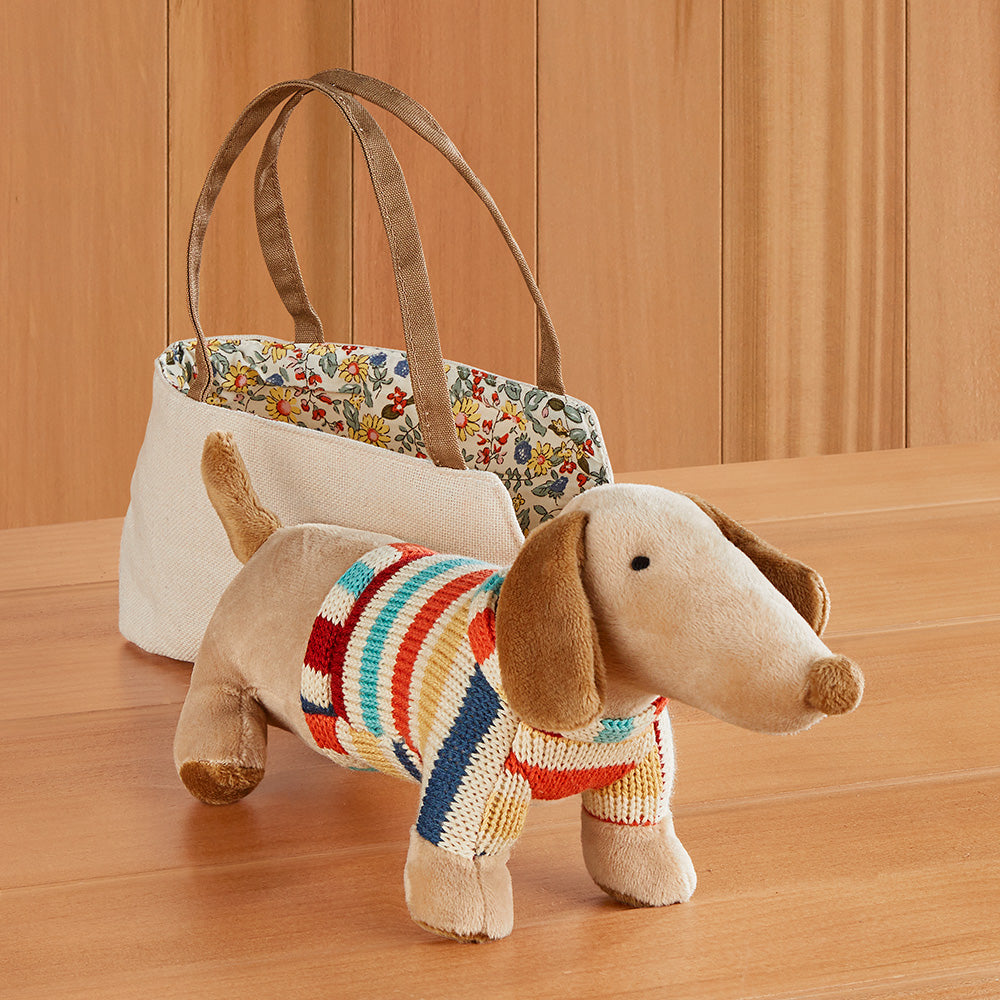 Dachshund Plush Toy in Carrier – To The Nines Manitowish Waters
