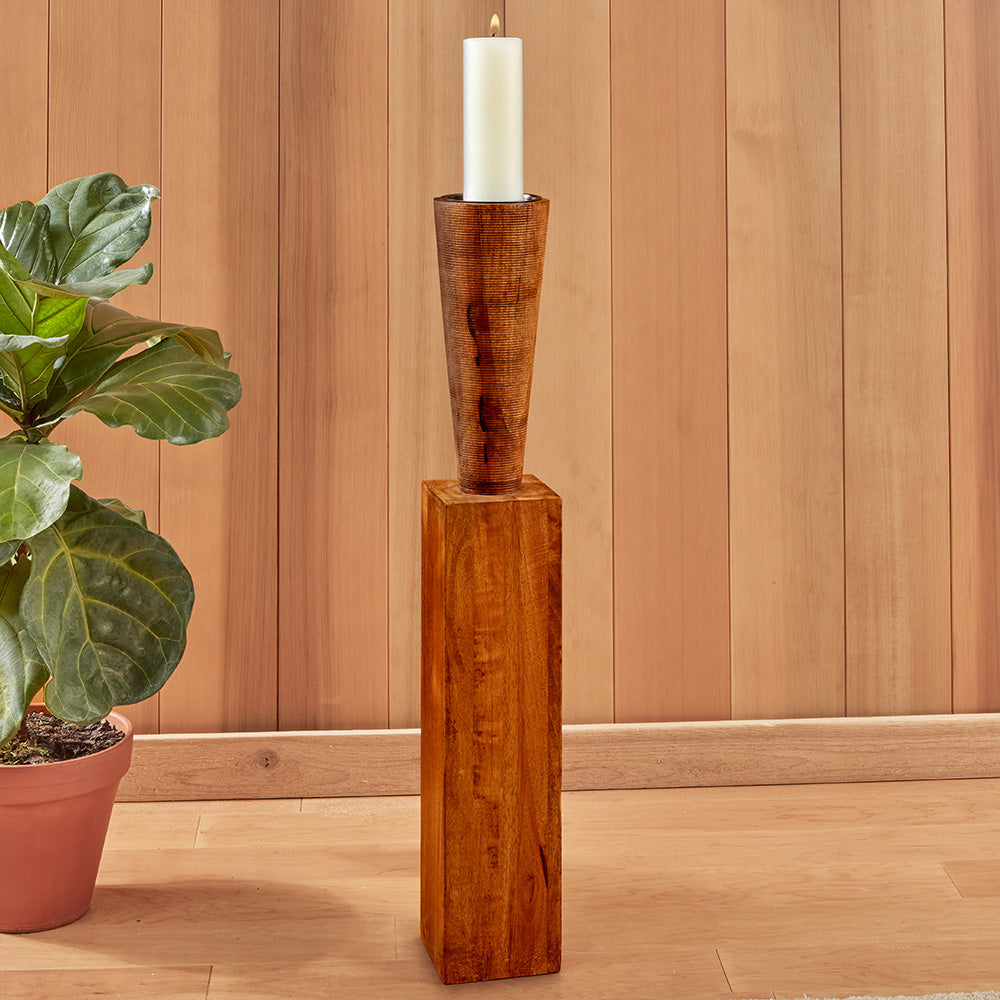 Bangou Floor Wood Pillar Candleholder
