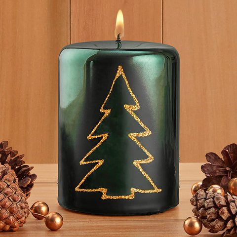 Evergreen Metallic Pillar Candle