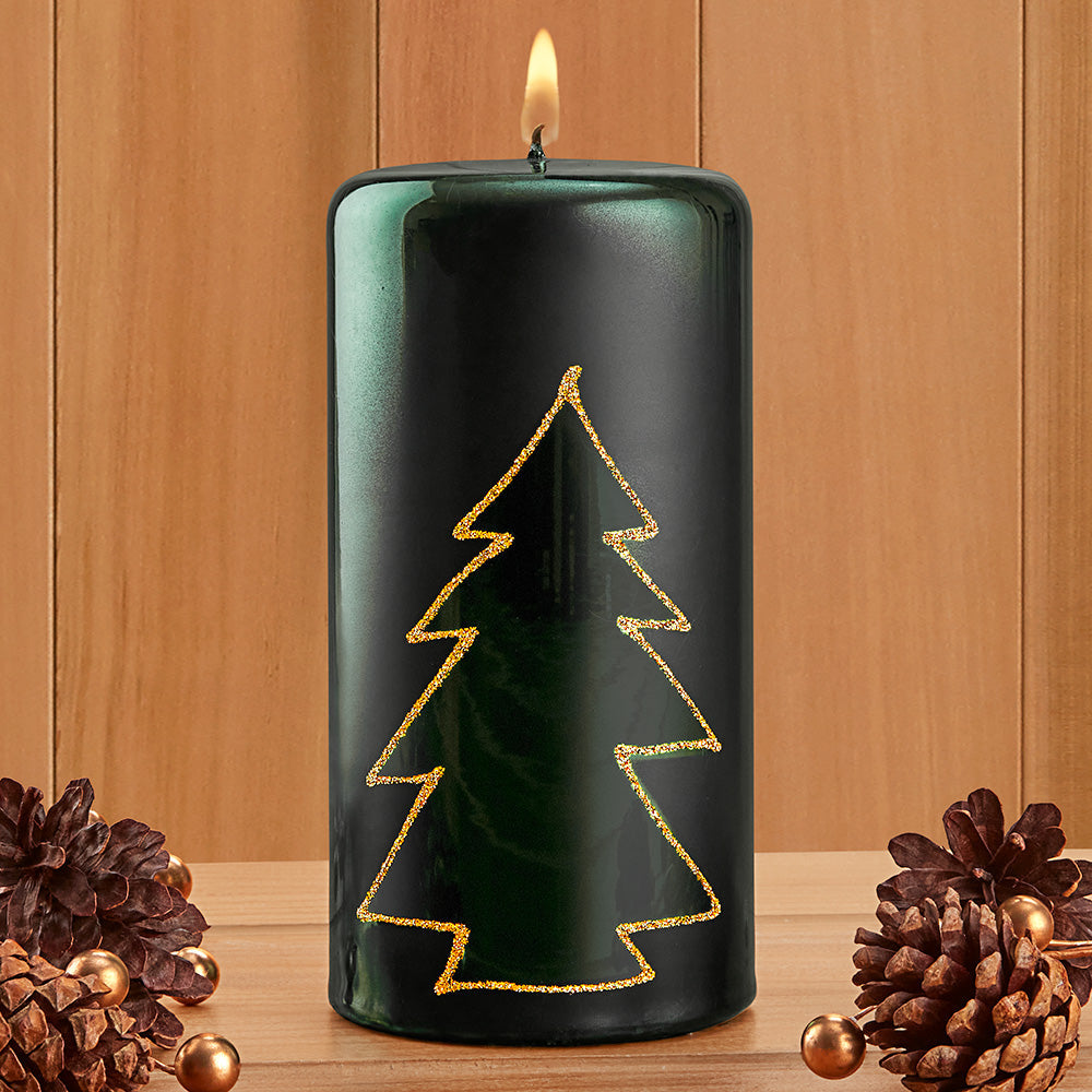 Evergreen Metallic Pillar Candle