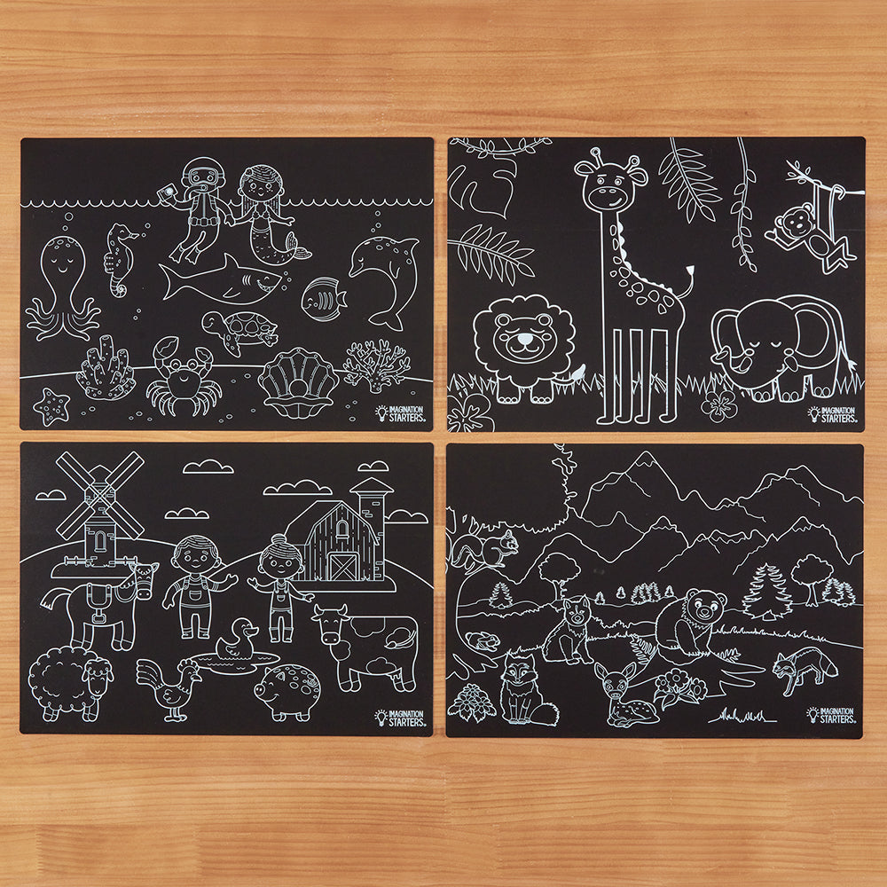 Imagination Starters Travel Chalkboard Coloring Placemats, Pack of 4
