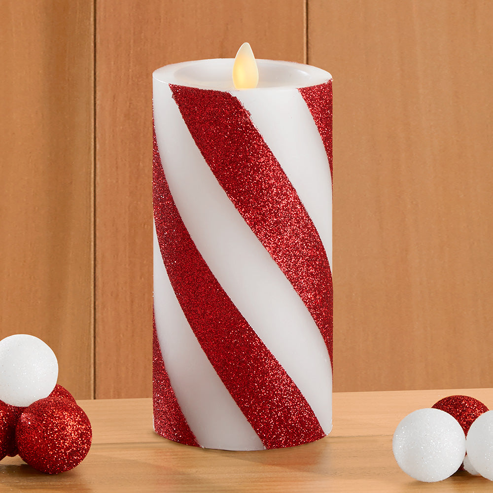 Luminara Unscented Flameless Pillar Candle, Candy Striped