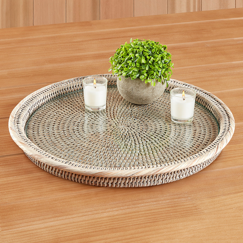 Burma Whitewashed Rattan Serving Platter