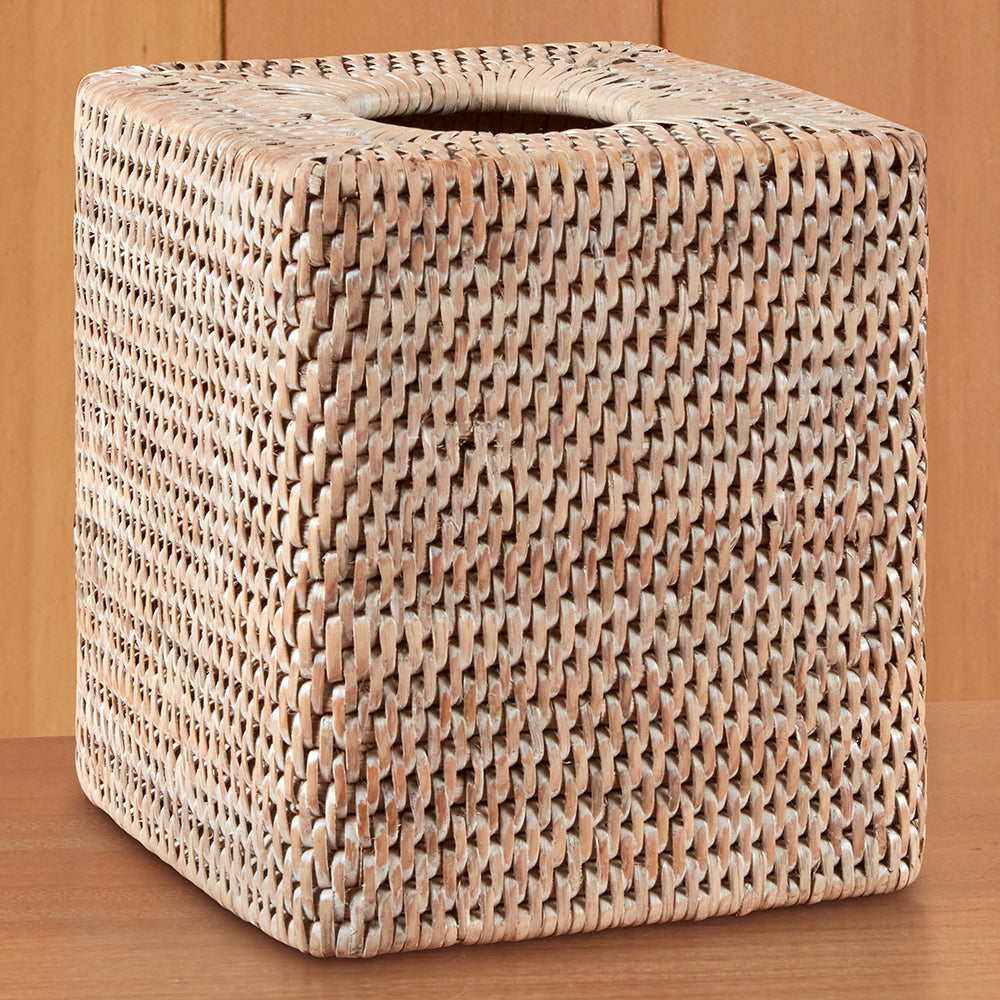 Burma Whitewashed Rattan Tissue Box Cover