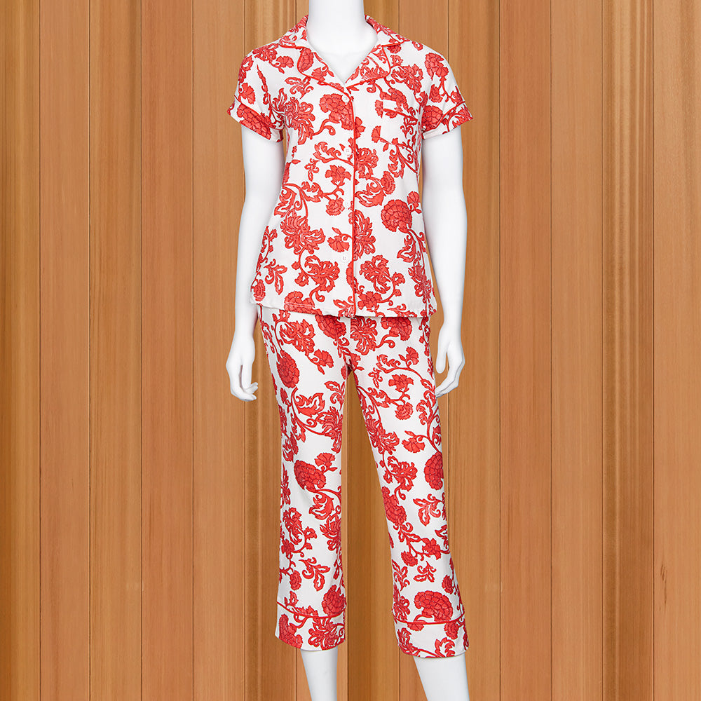The Cat's Pajamas Women's Pima Knit Capri Pajama Set, Chrysantheme