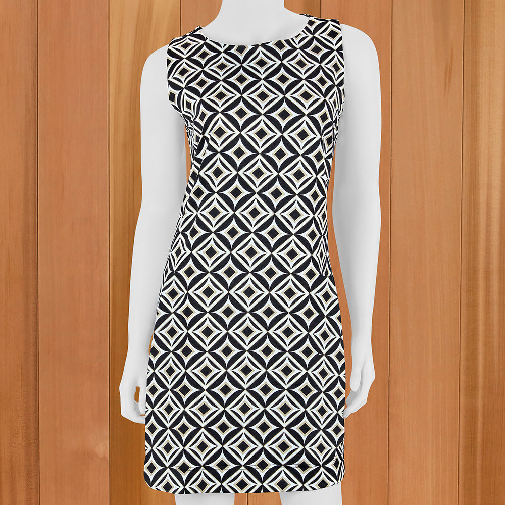 LuLu-B Women's Sleeveless Sun Protection Dress, Geometric Shapes To The Nines Manitowish Waters LuLu-B Women's Sleeveless Sun Protection Dress, Geometric Shapes To The Nines Manitowish Waters