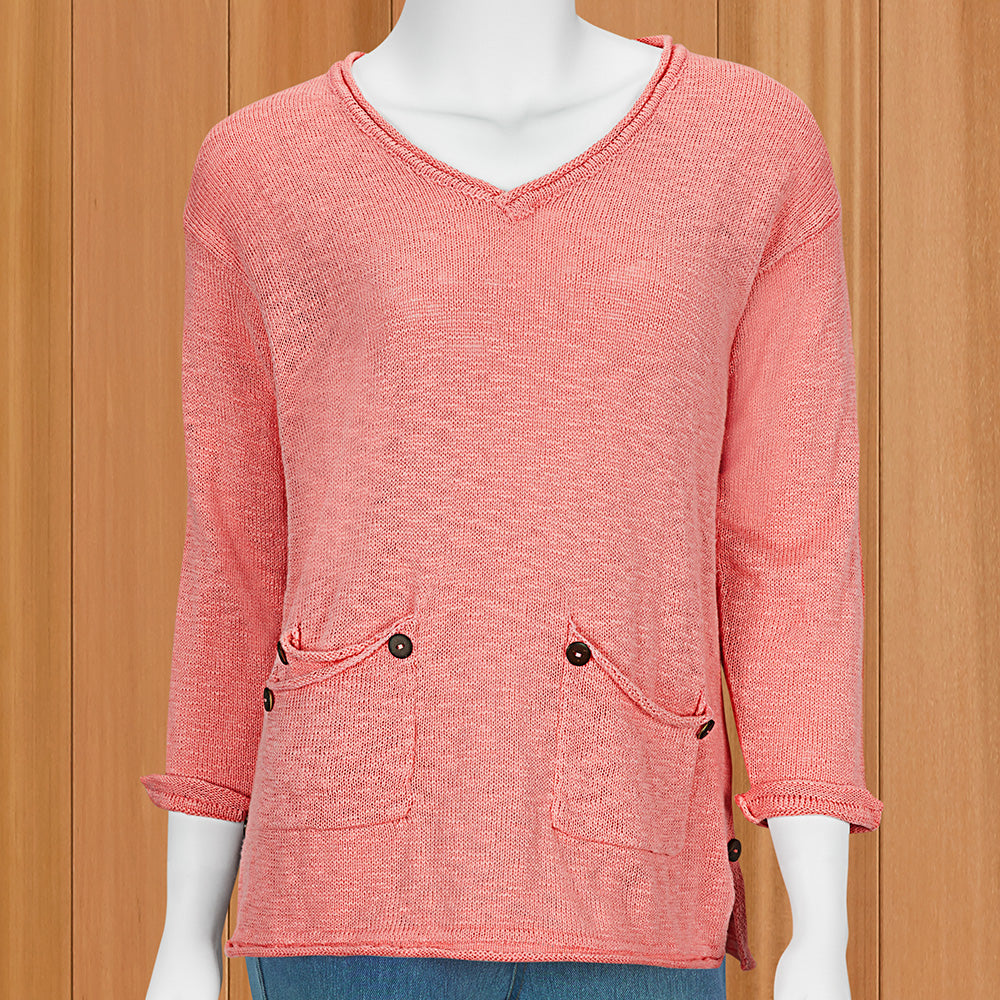 LuLu-B Women's Lightweight Sweater with Patch Pockets