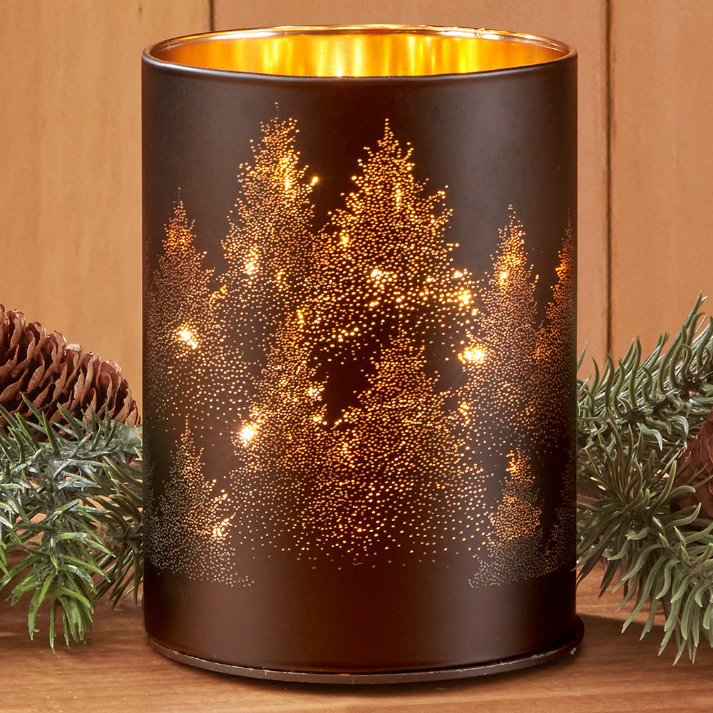Torre & Tagus LED Glass Hurricane, Fir Forest