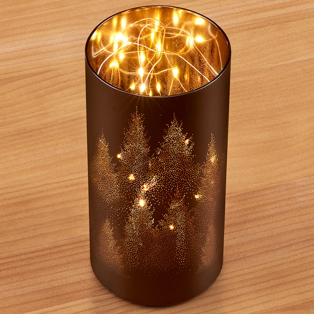 Torre & Tagus LED Glass Hurricane, Fir Forest