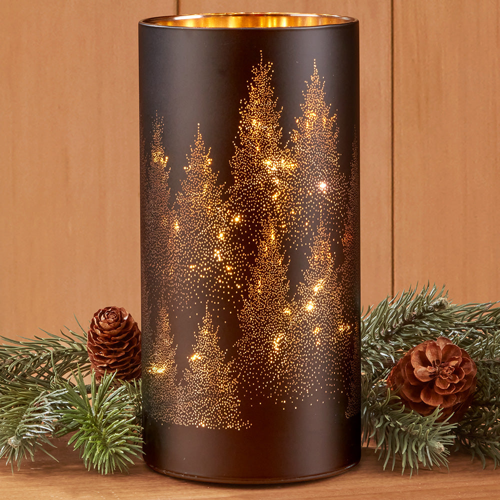 Torre & Tagus LED Glass Hurricane, Fir Forest