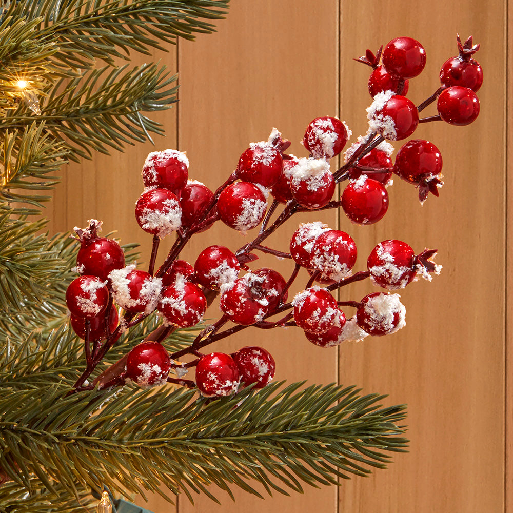 Faux Snow-Covered Berry Stem, 13"