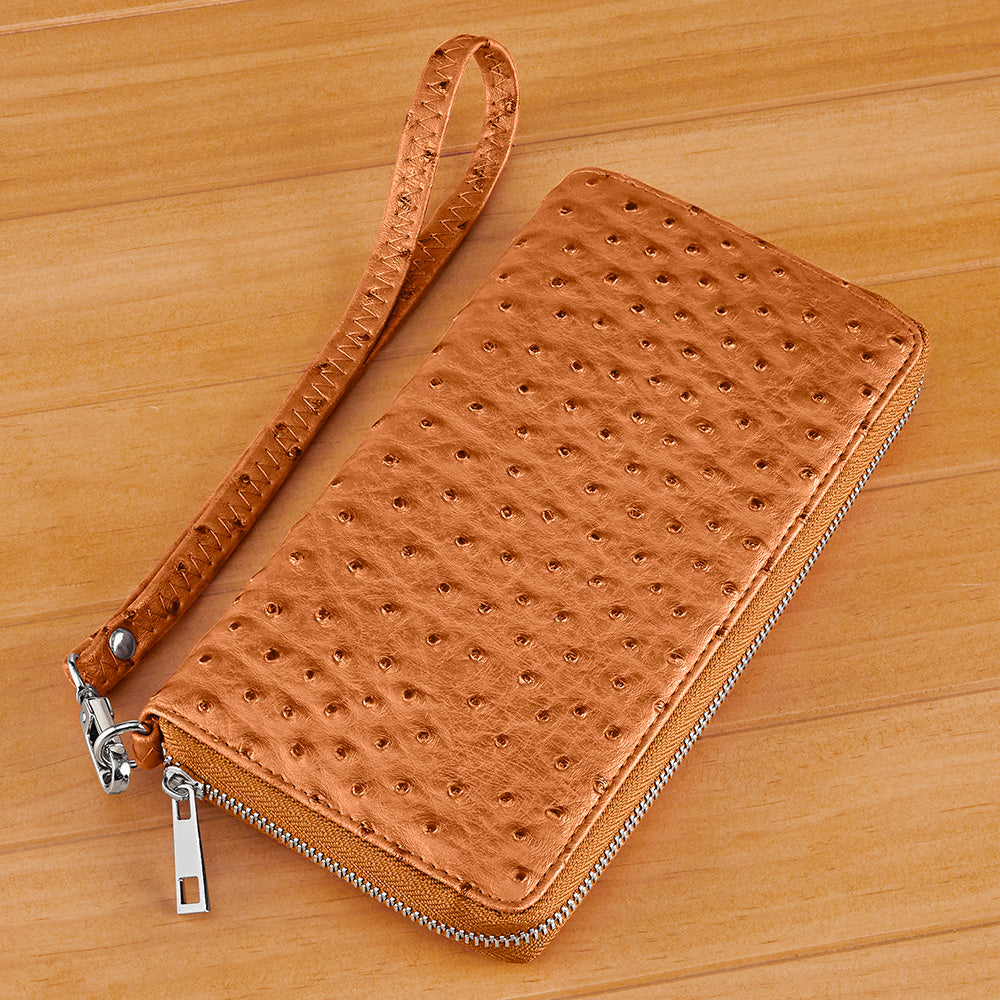 22 Tote Vegan Leather Wallet Clutch, Ostrich