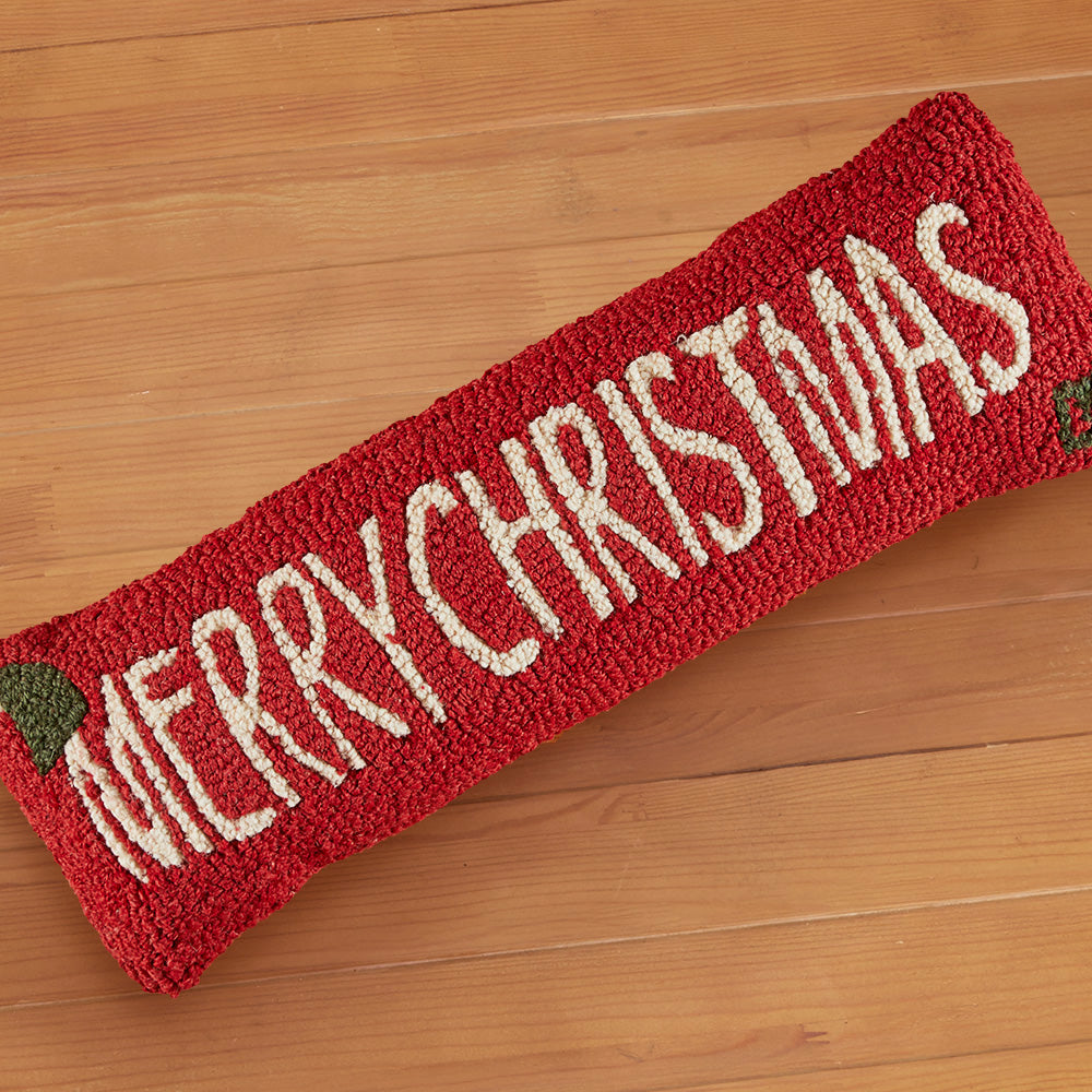 Chandler 4 Corners 8" x 24" Hooked Pillow, Merry Christmas