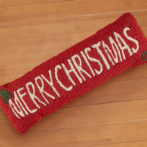 Chandler 4 Corners 8" x 24" Hooked Pillow, Merry Christmas