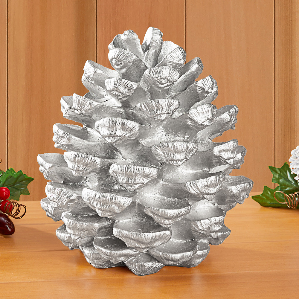 Silver Resin Pinecone