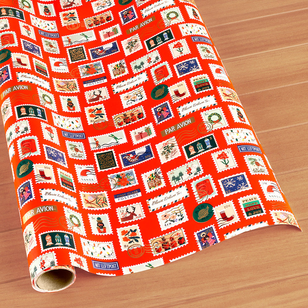 Rifle Paper Co. Gift Wrap Roll, Holiday Stamps