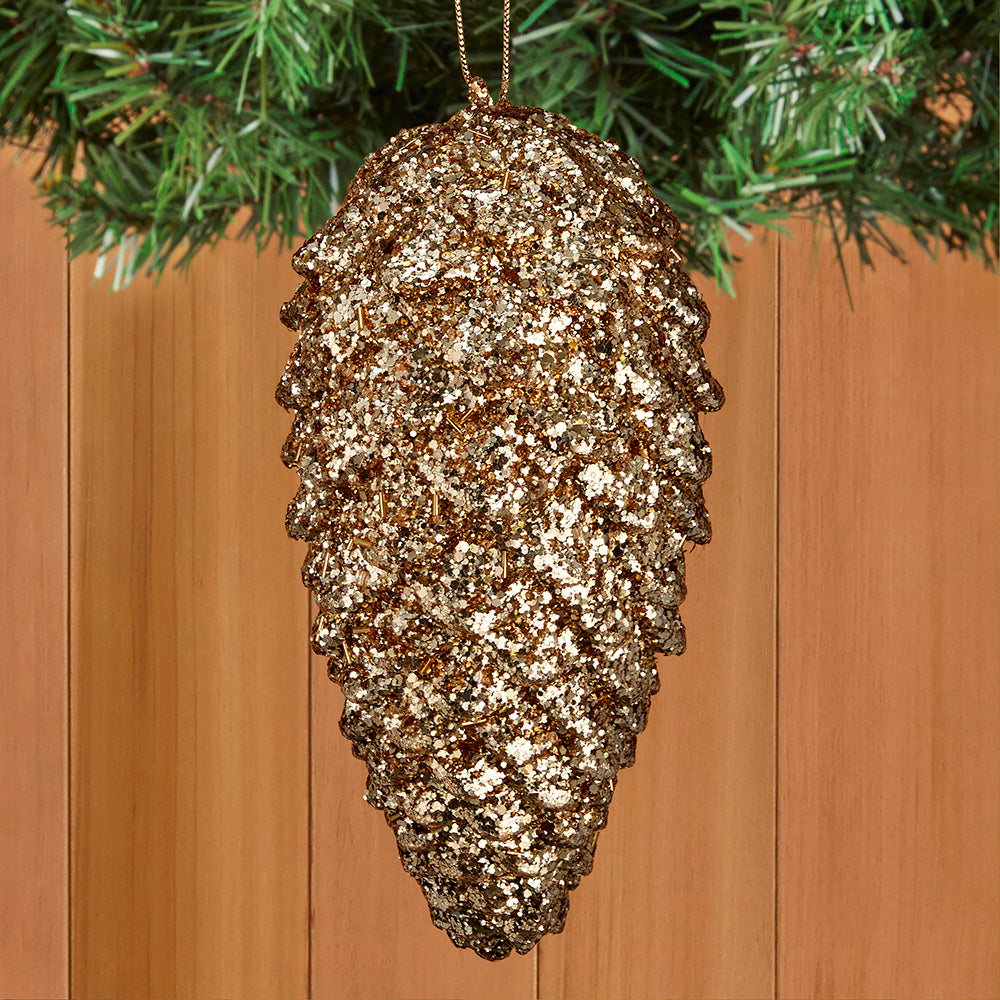 Gold Glitter Pinecone Ornament – 9"