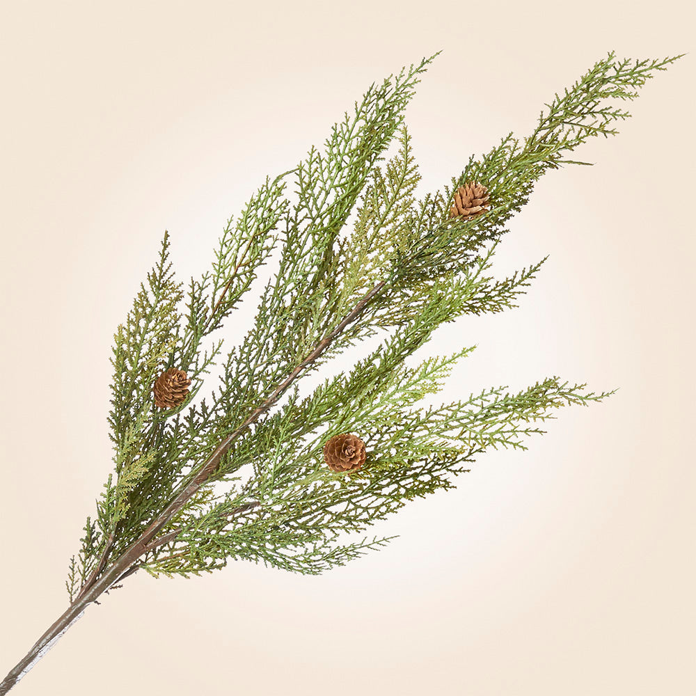 Faux Cypress Pine Stem with Mini Pinecones, 37"