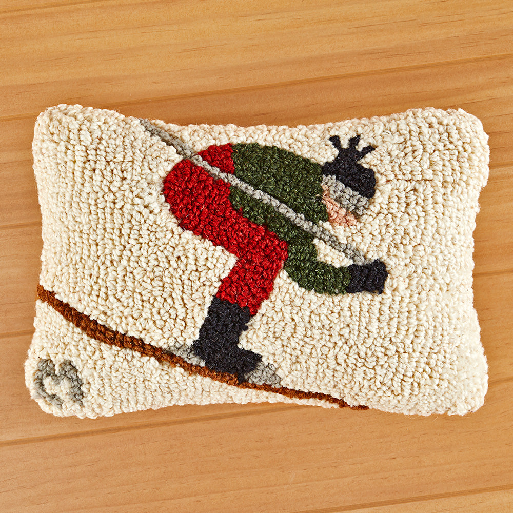 Chandler 4 Corners 12" x 8" Hooked Pillow, Downhill Skier