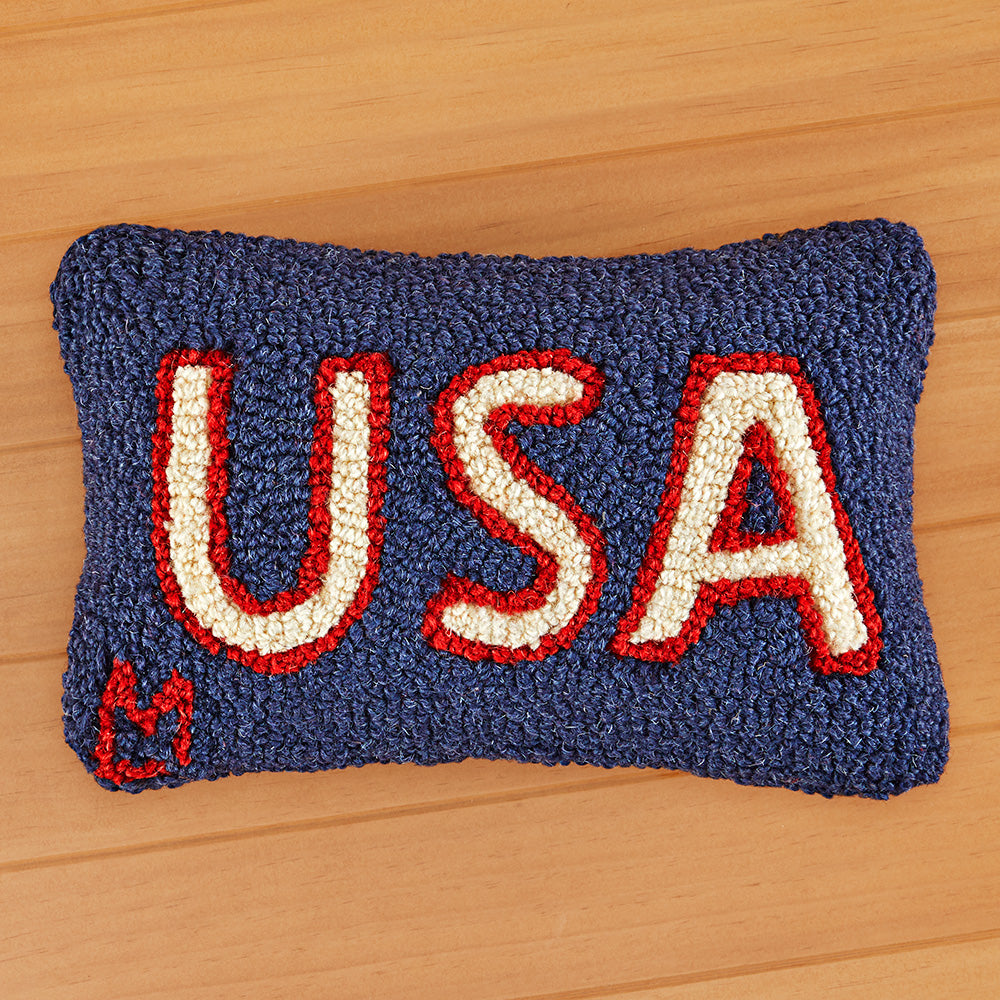 Chandler 4 Corners 12" x 8" Hooked Pillow, U.S.A. Proud