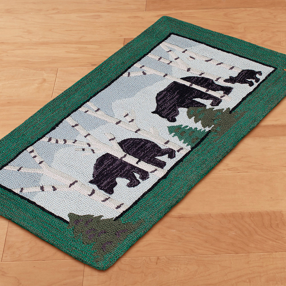 Chandler 4 Corners 2' x 4' Hooked Rug, Three Bears in Birch Woods
