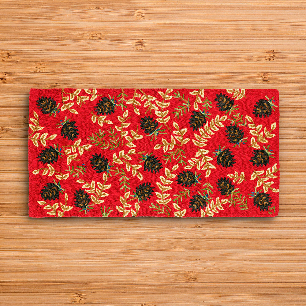 Chandler 4 Corners 2' x 4' Hooked Rug, Ruby Pinecones