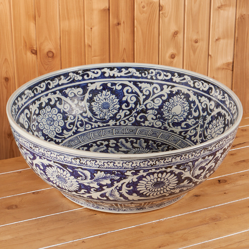 Blue and White Chinese Porcelain Koi Bowl